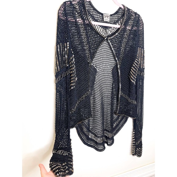 Haute Hippie Black Crochet Knit Beaded Long Sleeve Cardigan - Picture 6 of 9